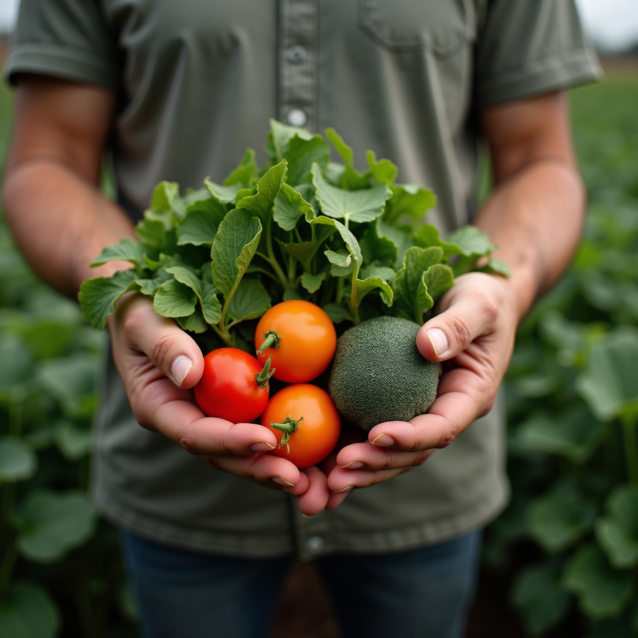 hands holding fresh vegetables
